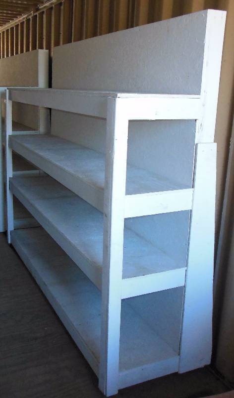lot 2 image: Rolling Wooden Shelving Unit