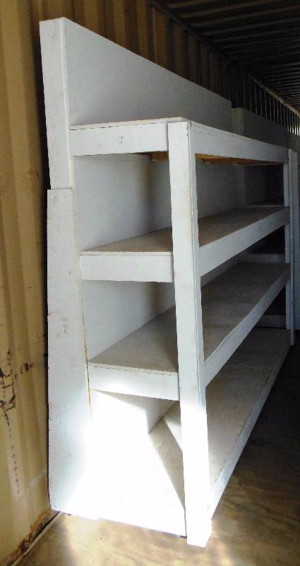 lot 4 image: Rolling Wooden Shelving Unit