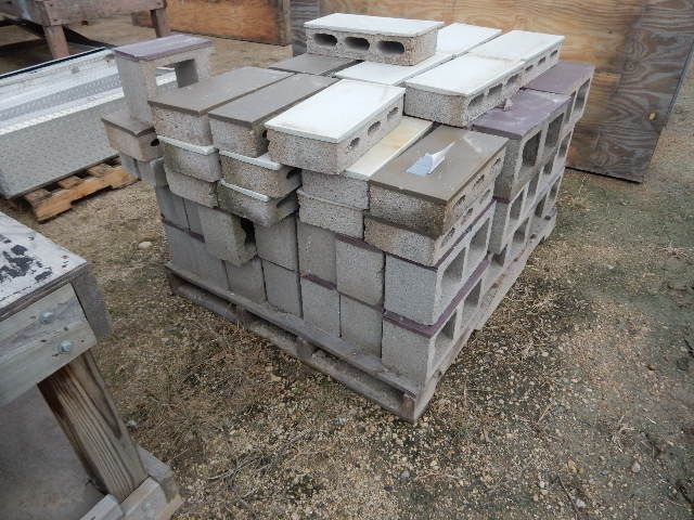 Approx 60 cinder blocks with a porcelain type of finish.  Tan and Brown colors.  Various sizes