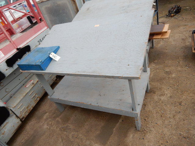 2, Wood drafting style work tables.. 1 has a flat platform built in.  60 in x 32in x 47in .