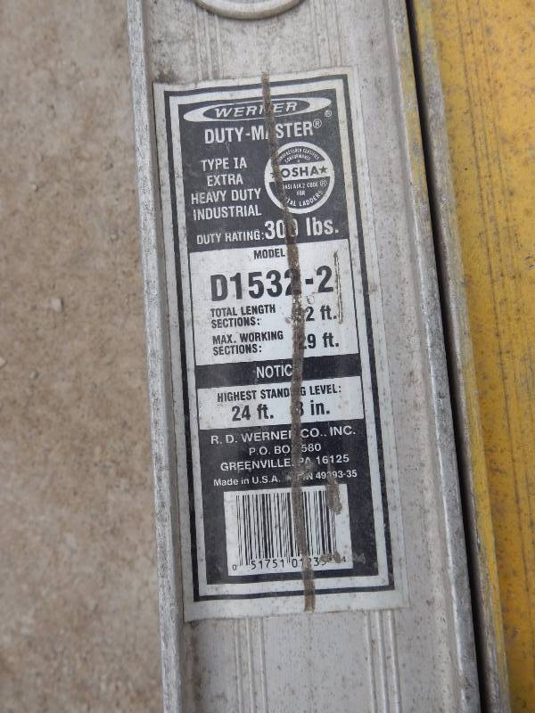 WERNER, Model 1532-2 32 ft Extension ladder, Aluminum