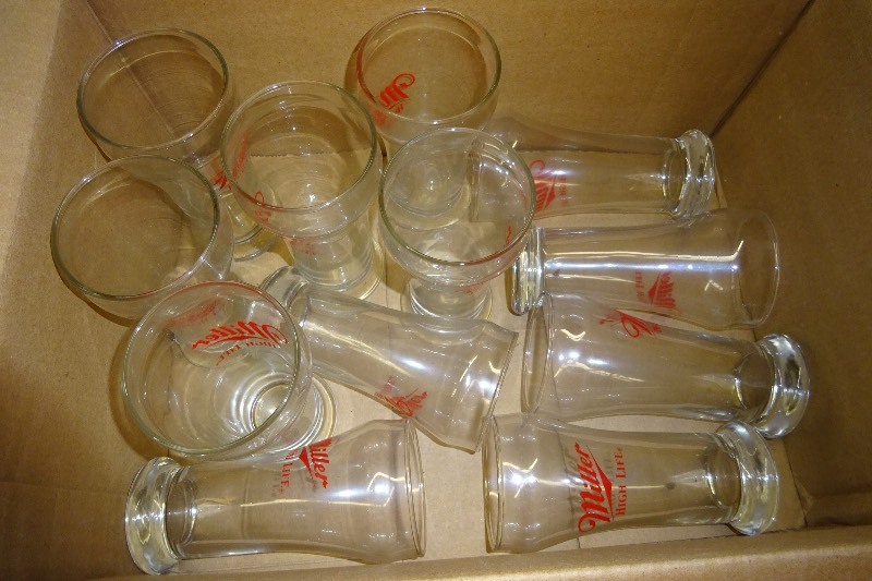 Box of miller high life glasses