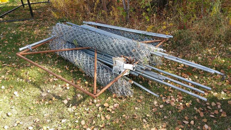 Group of Chain Link Fencing w Poles, Gate, and Accessories