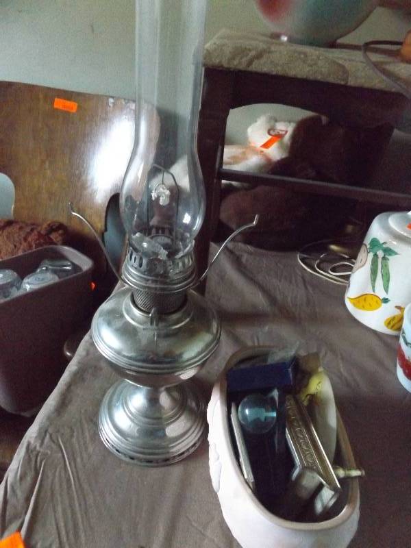 Vintage Lamp, Flower Pot and Contents