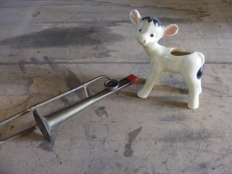 Cute Glass Calf Planter, Metal Miniature