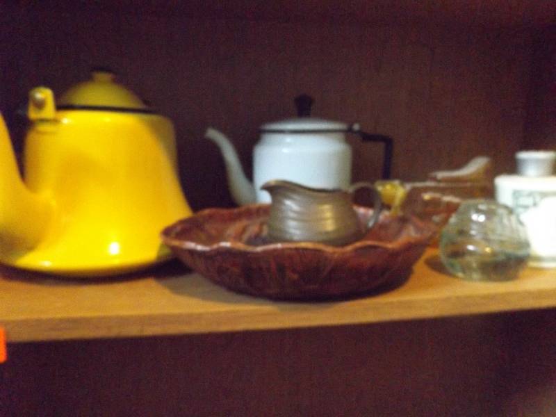 2 Metal Teapots, Avon Bottles