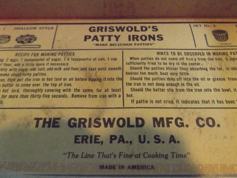 Griswold Deep and Shallow Patty, and vintage rosette irons