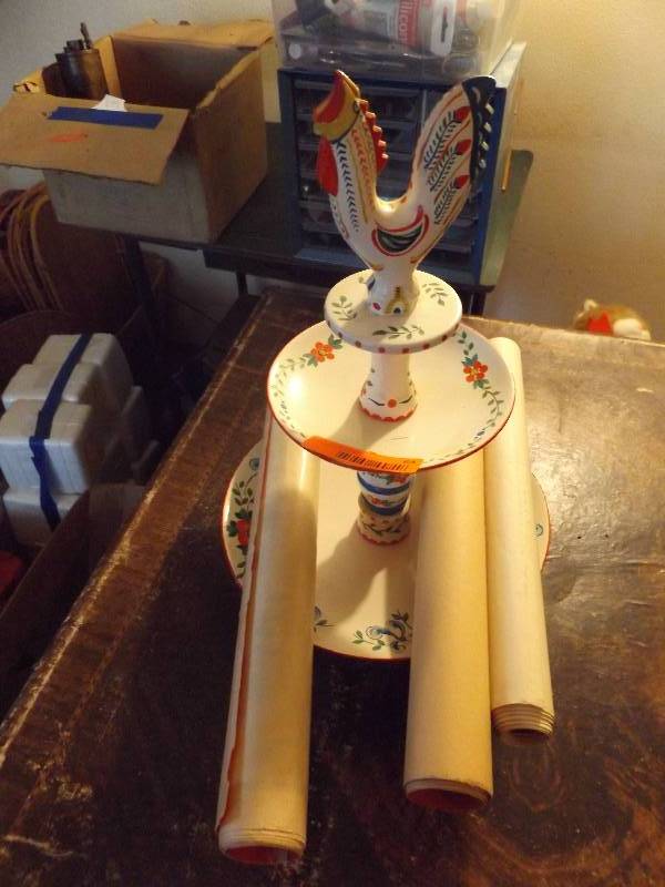Norsk Painted Wood Serving Stand and 3 Norsk Paper Banners