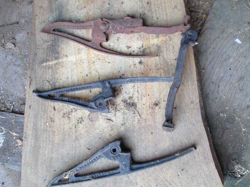 3 antique iron sickle hay mower par...