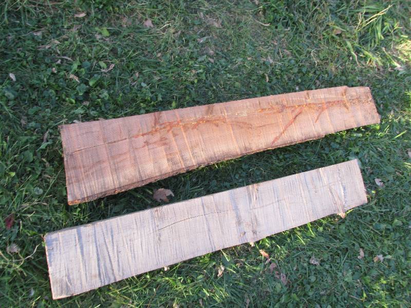 Angle cut logs, 2 flat and 1 round ...