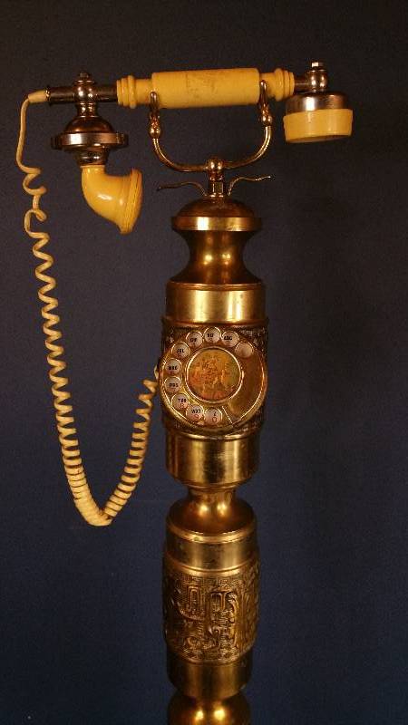 lot 1 image: Vintage Art Deco Brass Rotary Floor Telephone