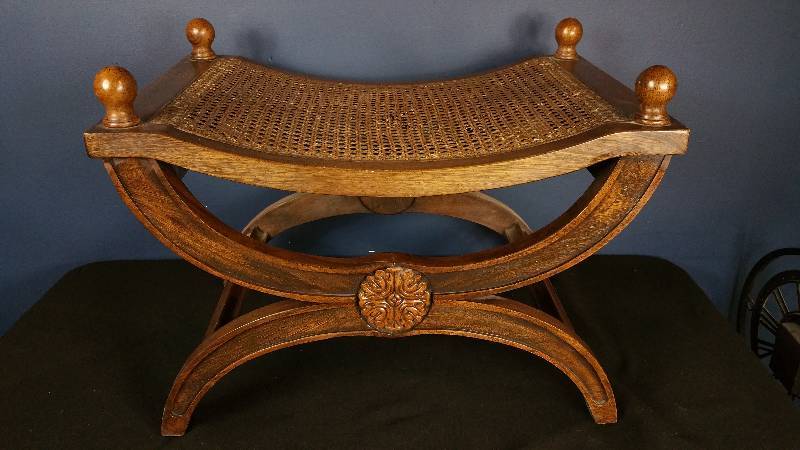 lot 3 image: Antique  Vintage X Frame Cane Seat Stool