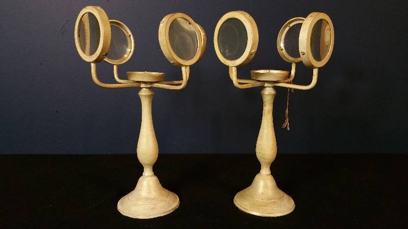lot 19 image: Distressed Country White Magnification Candlesticks
