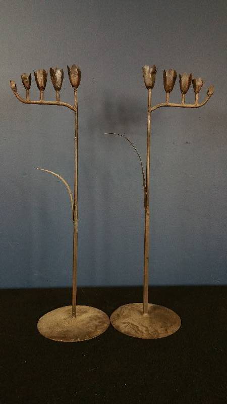 lot 22 image: Tall Unique Metal Matching Candle Holders