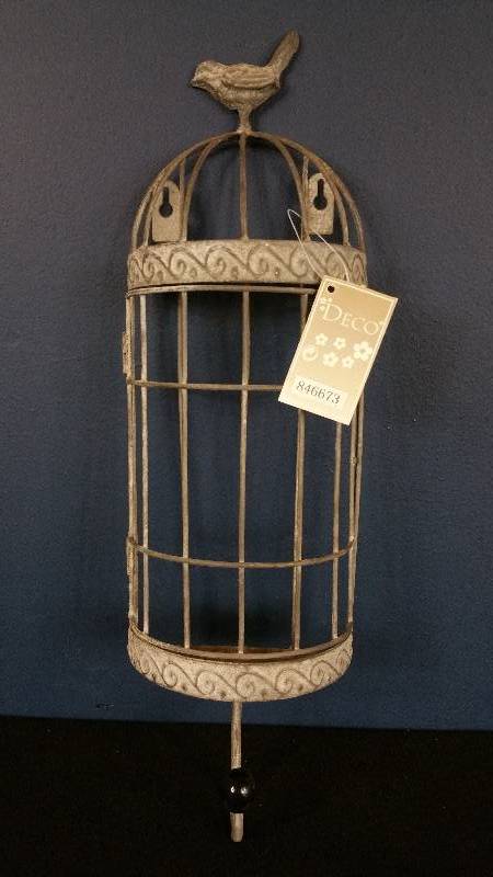 lot 56 image: Distresed Bird & Cage Wall Mounted Holder