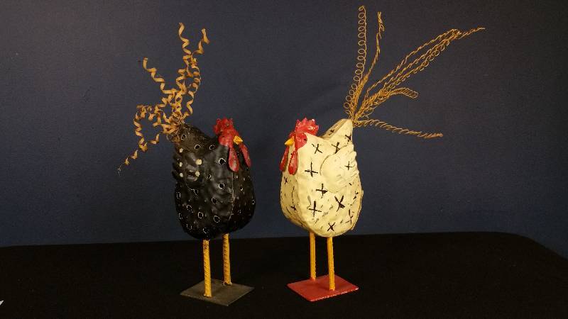 lot 66 image: Large Metal Chicken Candle Holders
