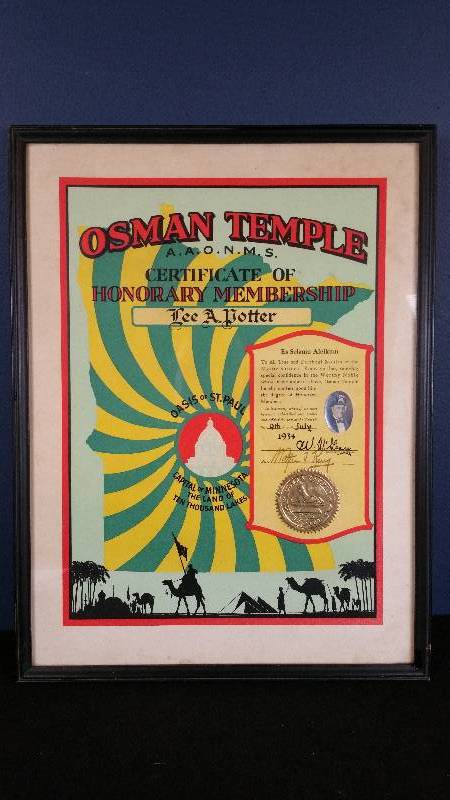lot 105 image: Osman Temple Certificate of Honorary Membership