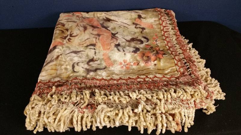 lot 122 image: Vintage Italian Velvet Chenille Cherub Tapestry Bedspread