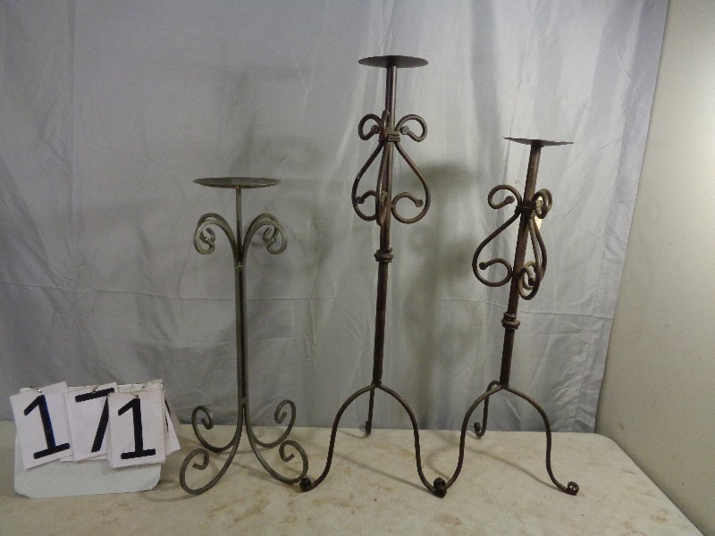 lot 171 image: 3 Large Metal Candle Holders