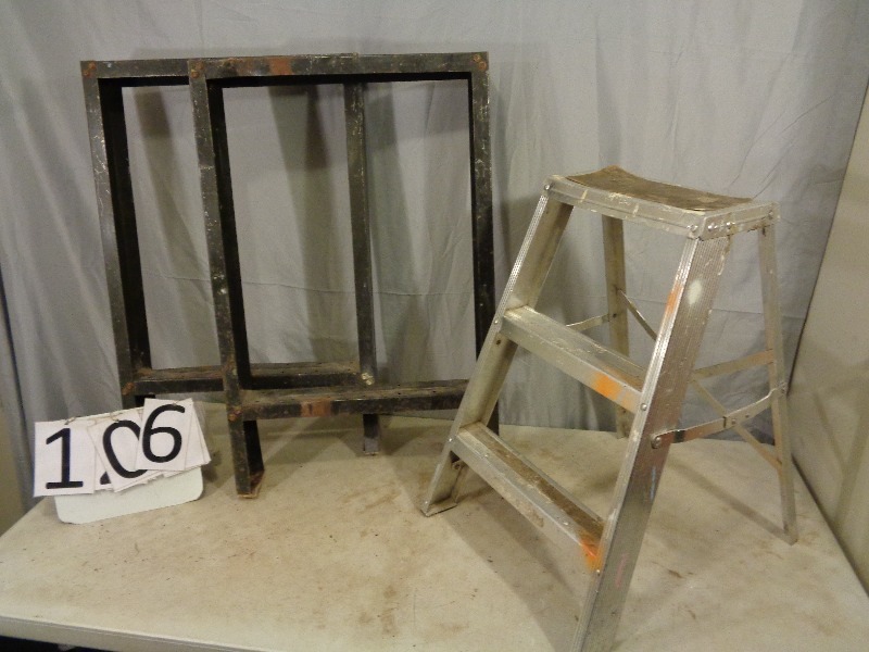 lot 106 image: Aluminum Step Ladder and Metal Workbench Legs