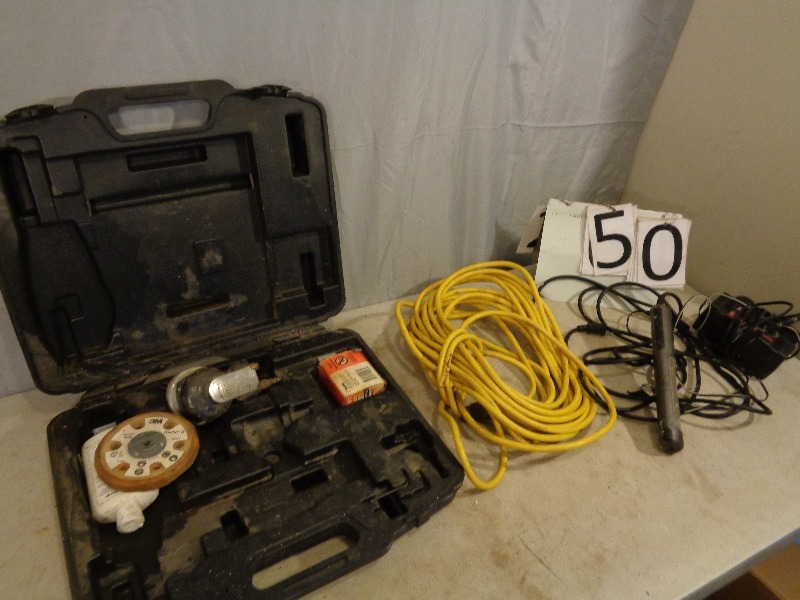 lot 50 image: Extension Cord, Air Sander, Work Light