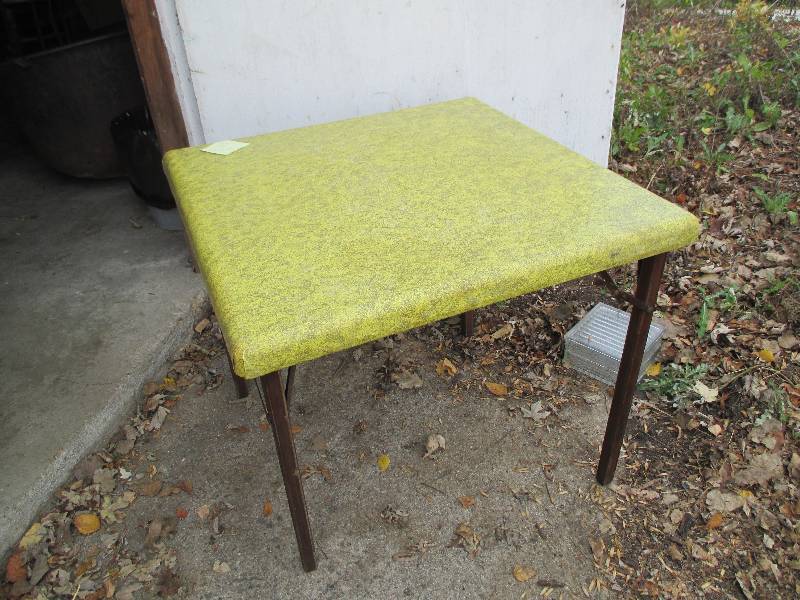 lot 84 image: Antique folding card table with woo...