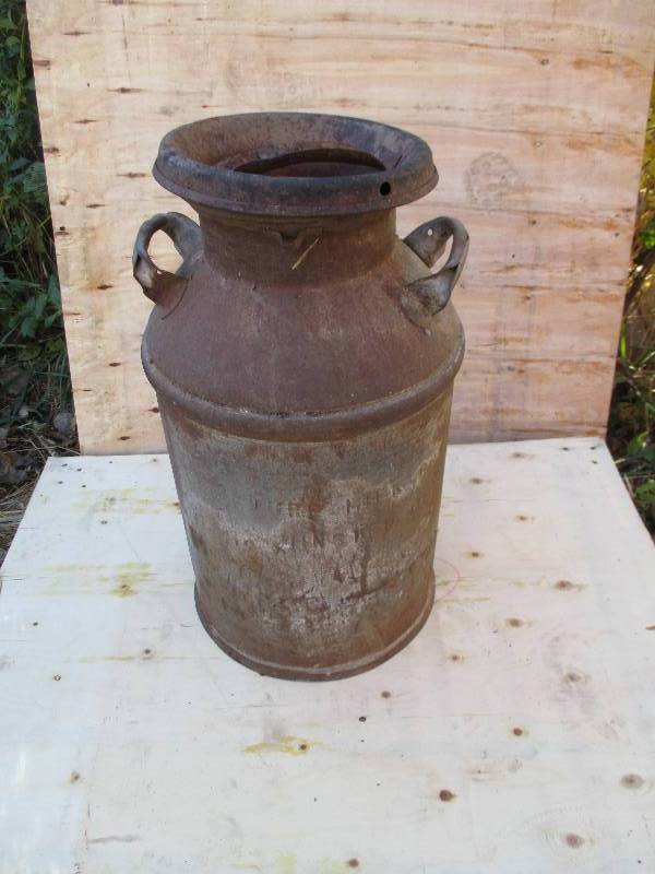 lot 2 image: Antique milk can, with lid...