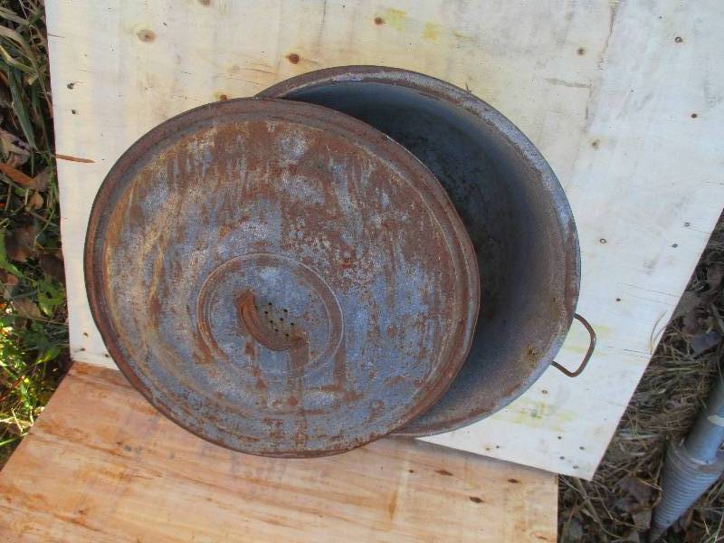 lot 12 image: vintage metal bowl 19 in with a den...