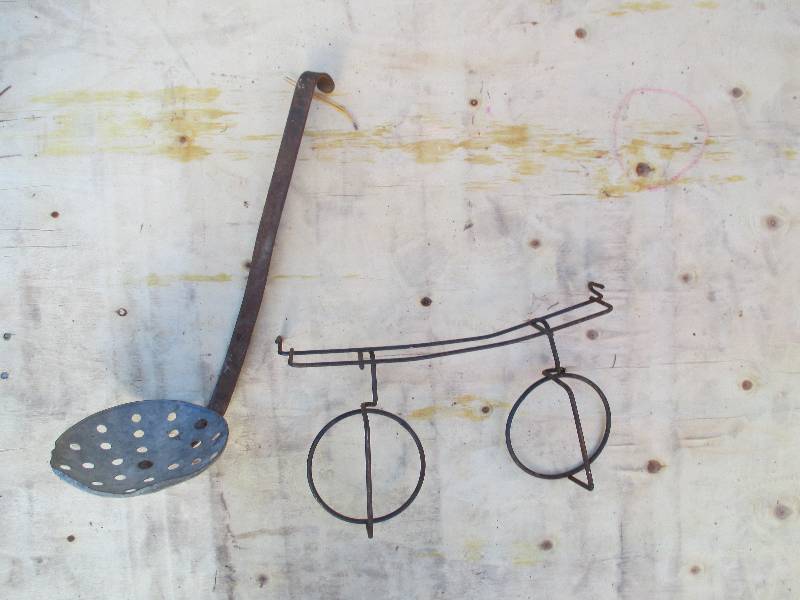 lot 33 image: antique cup holder and metal strain...