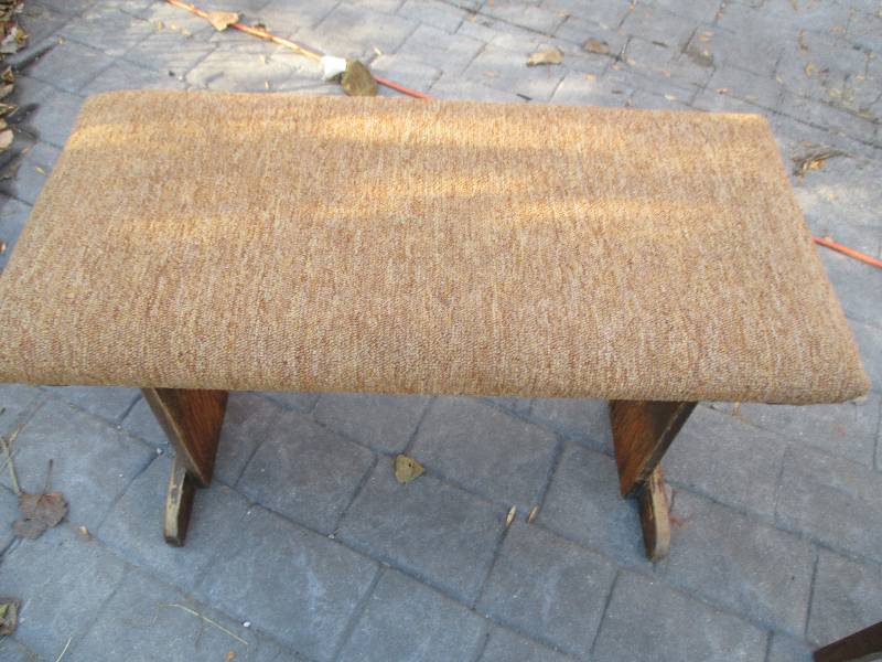 lot 53 image: vintage wood paino bench with carpe...