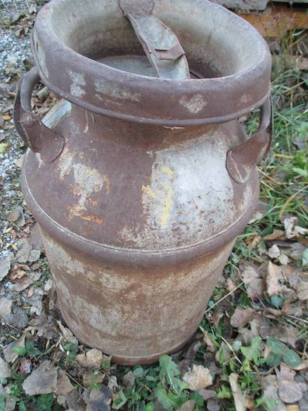 lot 61 image: antique metal milk pail with lid ...