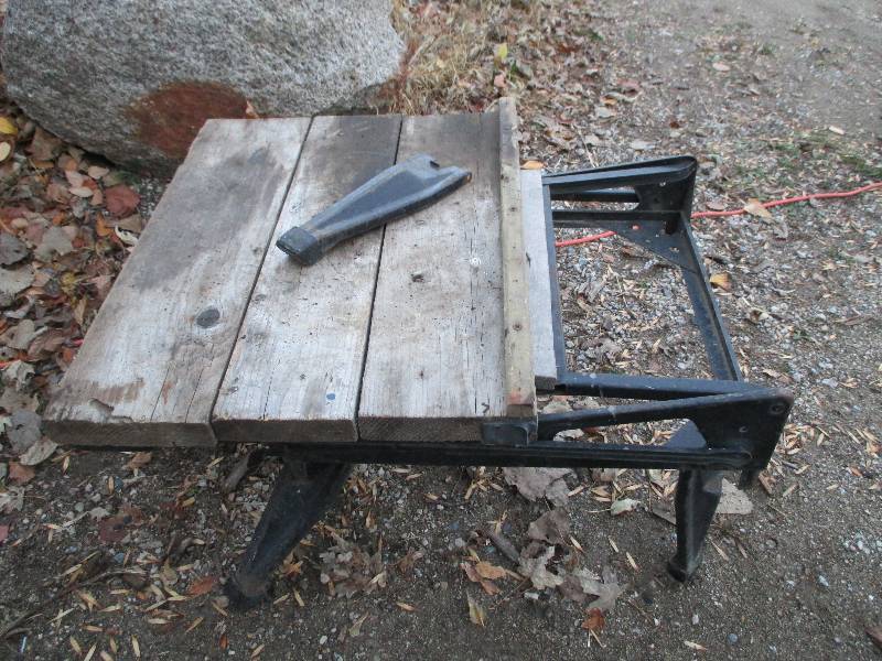 lot 71 image: wood top table one leg is not atach...