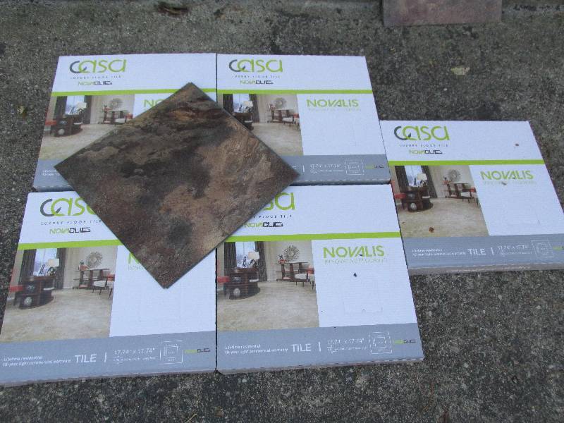 5 cases Novalis Casa Nova Clic luxury floor tile.  Indian Slate BR0NZE.  SKU # NCT108-C each tile is 17.74 x 17.74 x 4.0mm10 tiles per case