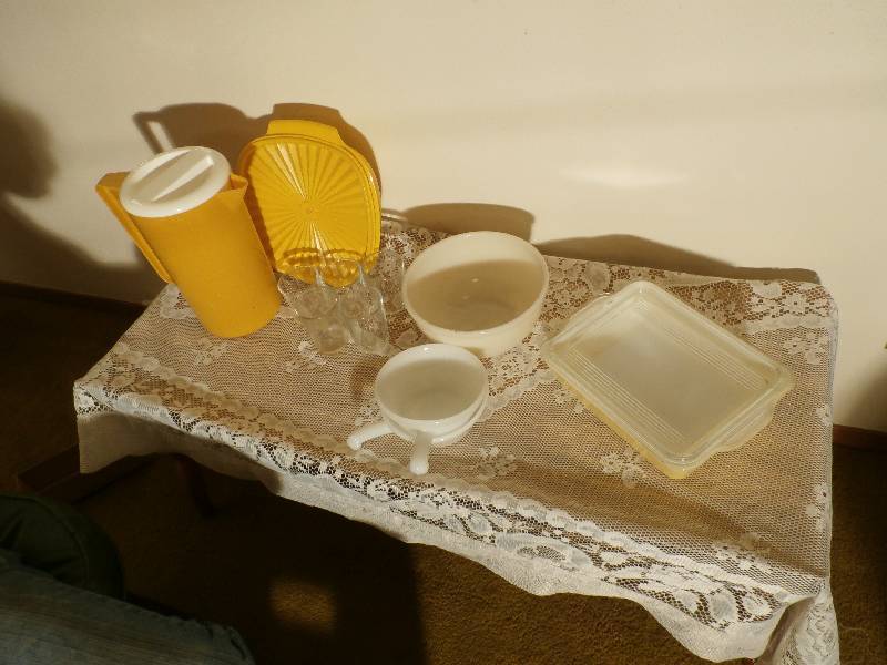 Misc items includes tupperware wlids, pitcher wlid, mixing bowl, serving dish wlid