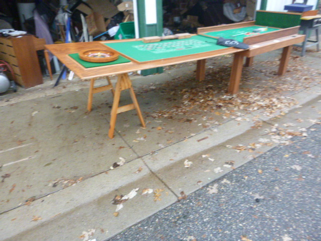 Gambling Table with Roulette Wheel and Chips