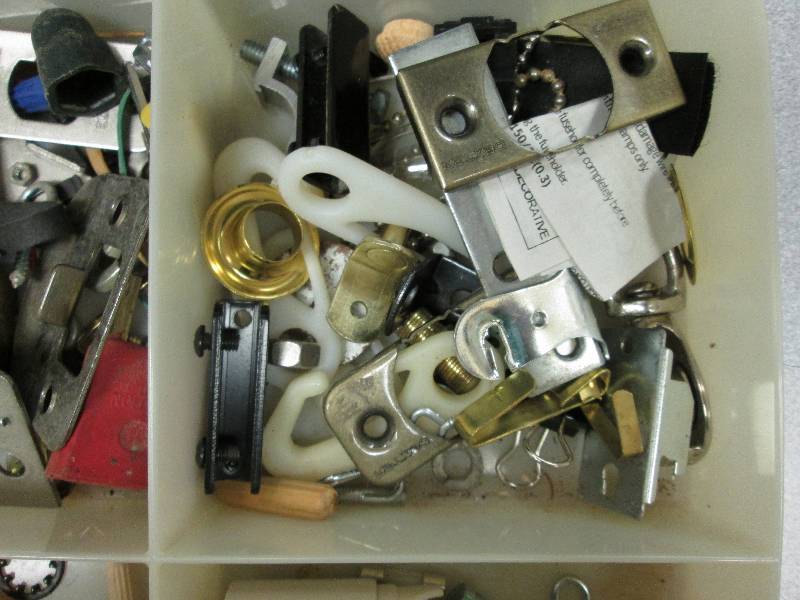box of misc items from thumb tacks ...