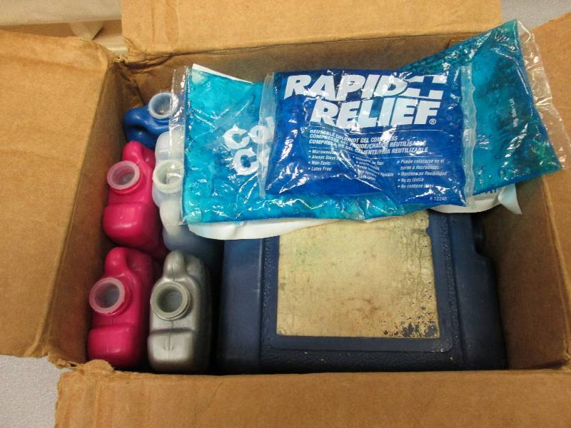 Box of various sized ice packs ...