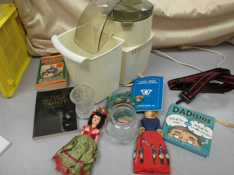 Misc items 4 books, 2 dolls, 2 gla...