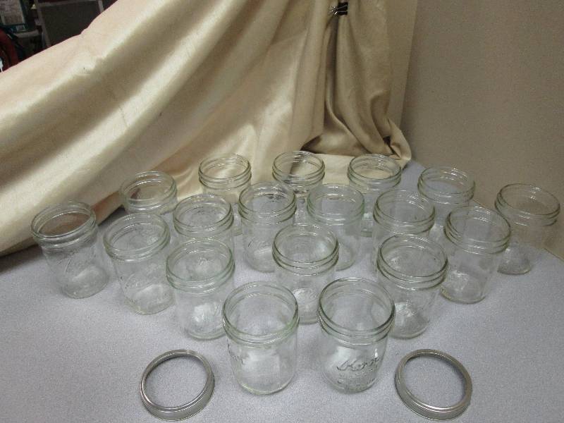 18 canning glass jars w 2 rings- a...