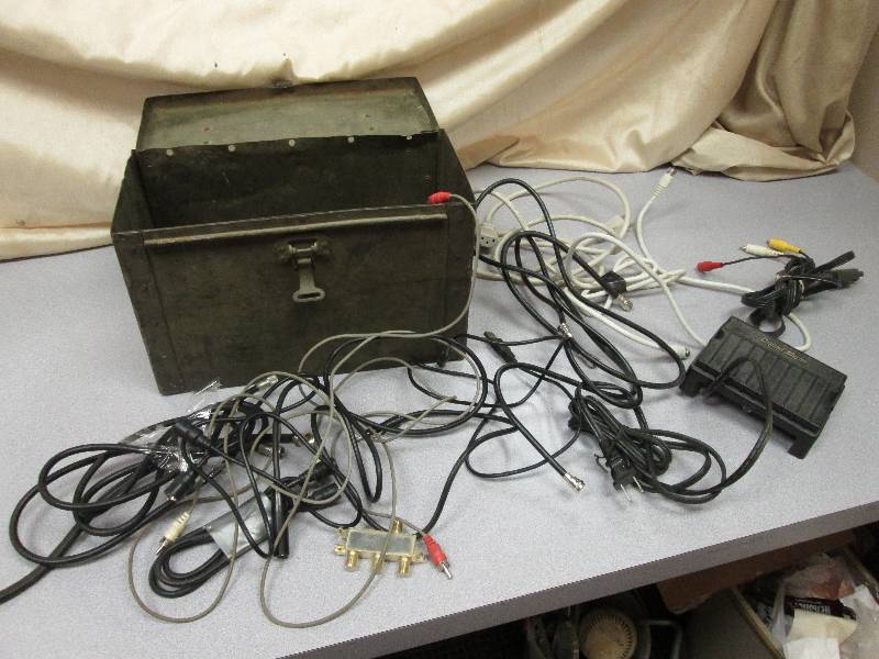 Old army amo box with misc cords in...