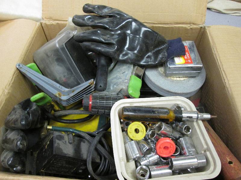 Box of misc items and tools from L ...