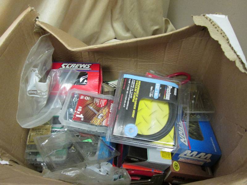 box of misc nails, screws, nuts and...