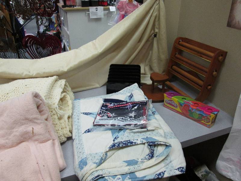 3 blankets, U.S.A. Flag, letter org...