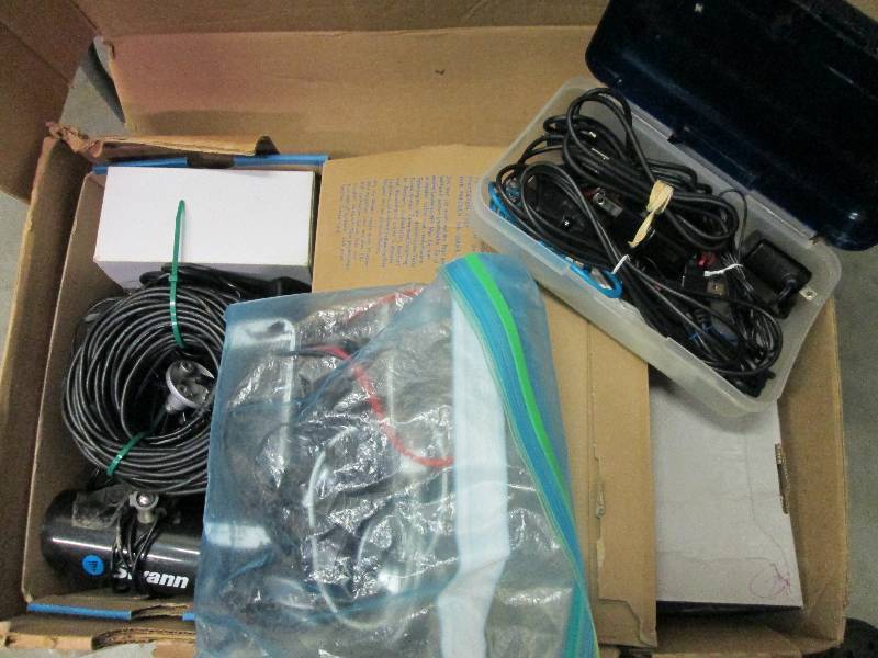 Box lot of computer cables, camera ...