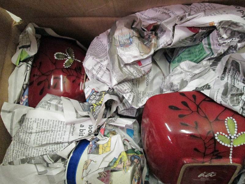 box lot of mixed kitchen dishes...