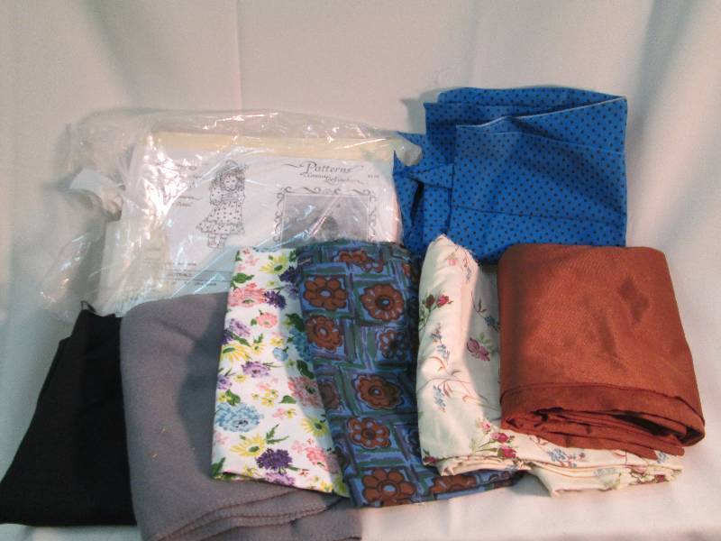 full box of assorted fabrics,linen,...