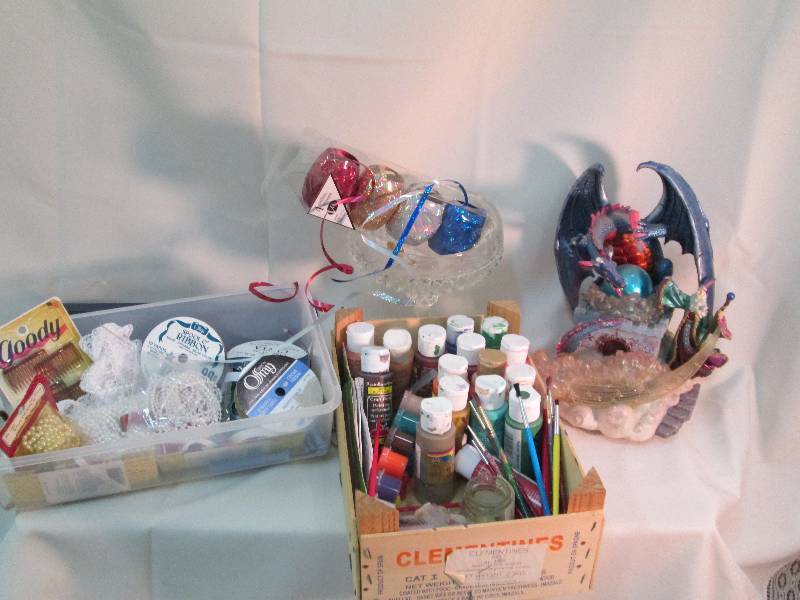 paint,brushes,glass dragon,spools o...