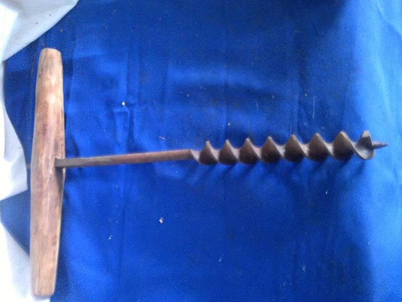 antique wooden handled hand drill