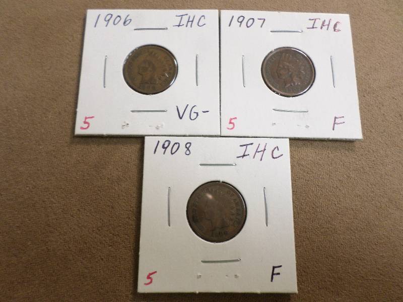 1906 VG-, 1907 F, 1908 F, Indian He...