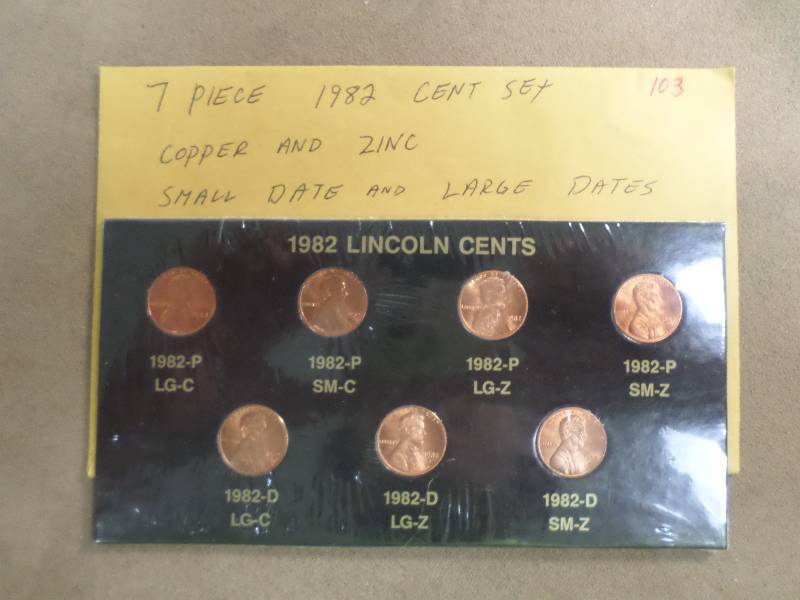 7 Piece 1982 Cent Set, Copper and Z...